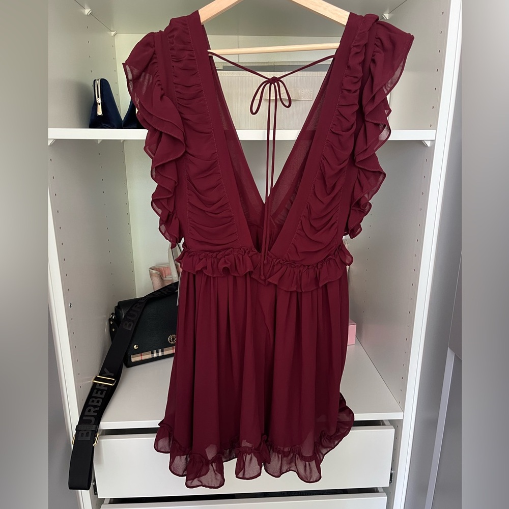 Storia boutique burgundy ruffle dress